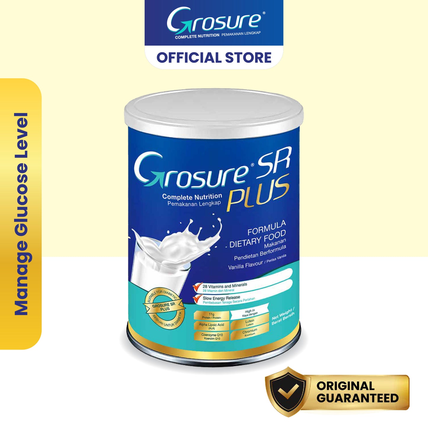 Grosure SR Plus Susu Kencing Manis/Susu Peria Katak - Vanilla (400g/800g)