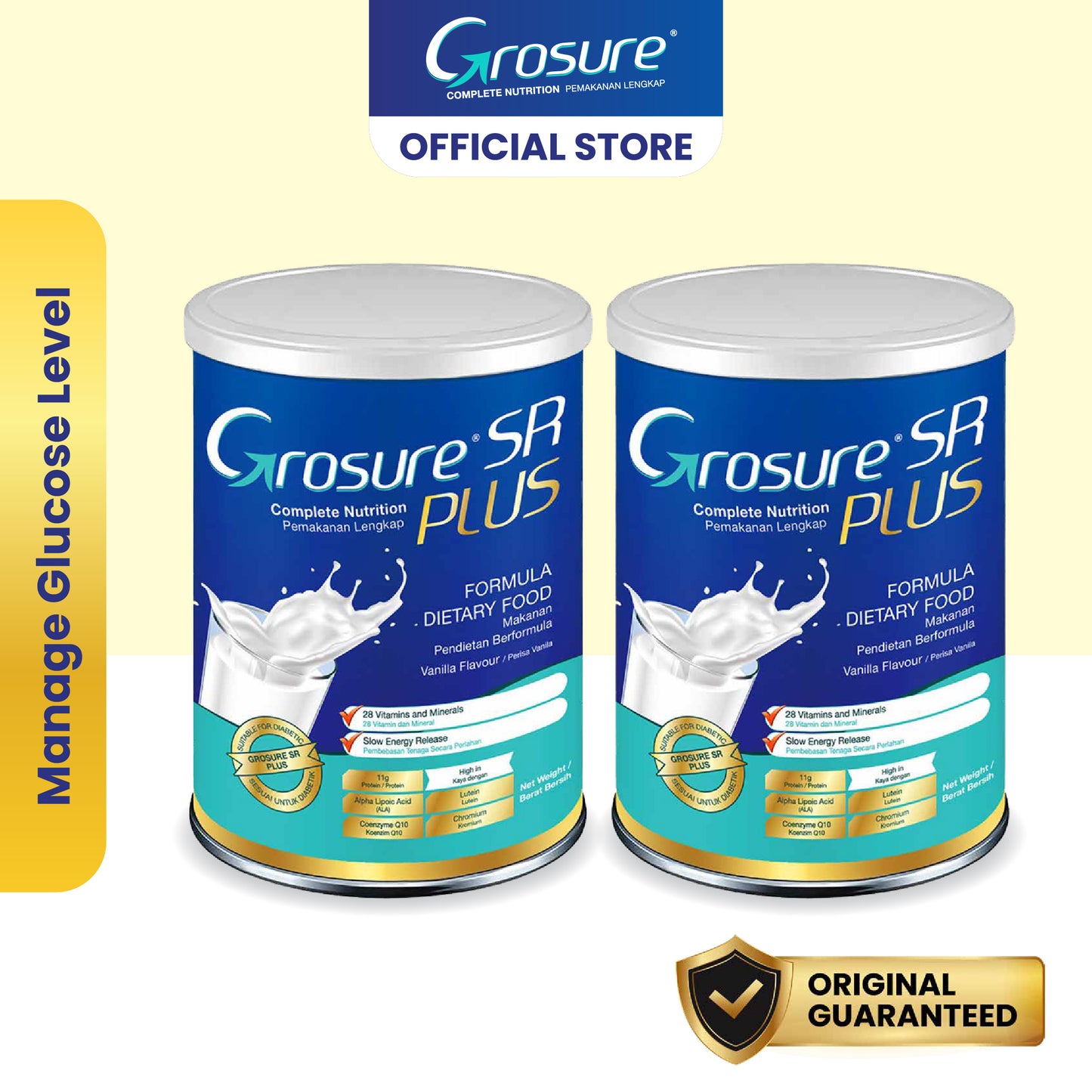 Grosure SR Plus Susu Kencing Manis/Susu Peria Katak - Vanilla (400g/800g)