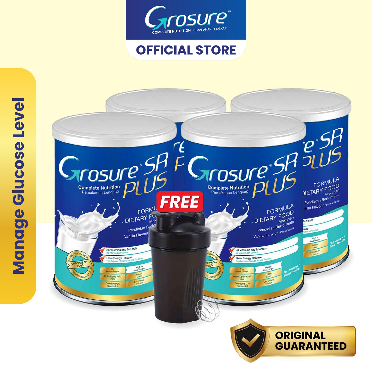 Grosure SR Plus Susu Kencing Manis/Susu Peria Katak - Vanilla (400g/800g)
